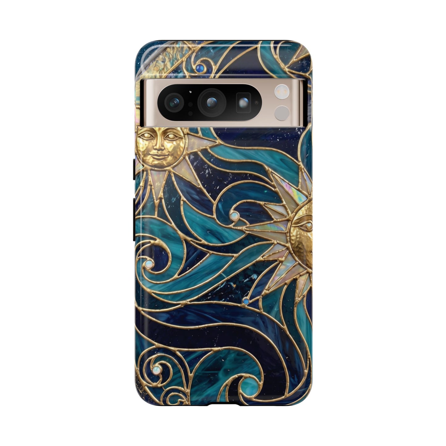 Elegant Teal & Gold Celestial Suns Phone Case