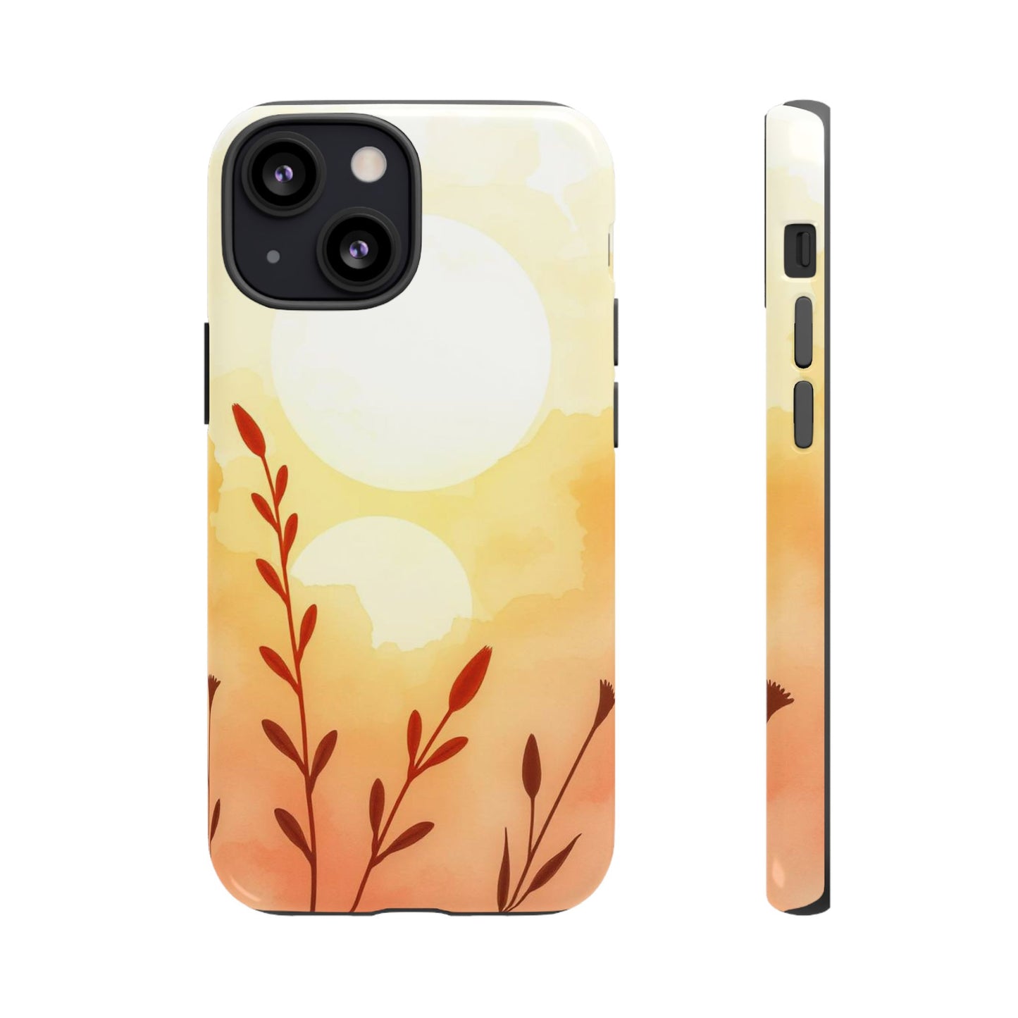 iPhone 13 Mini / Glossy Phone Case - Watercolour Wildflower & Sun Design Phone Case