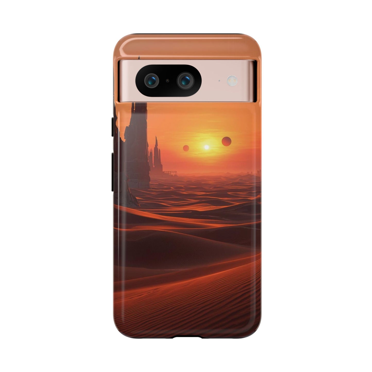 Twin Suns Desert World Sci-fi Phone Case - Orange Phone Case - Google Pixel 8 / Glossy