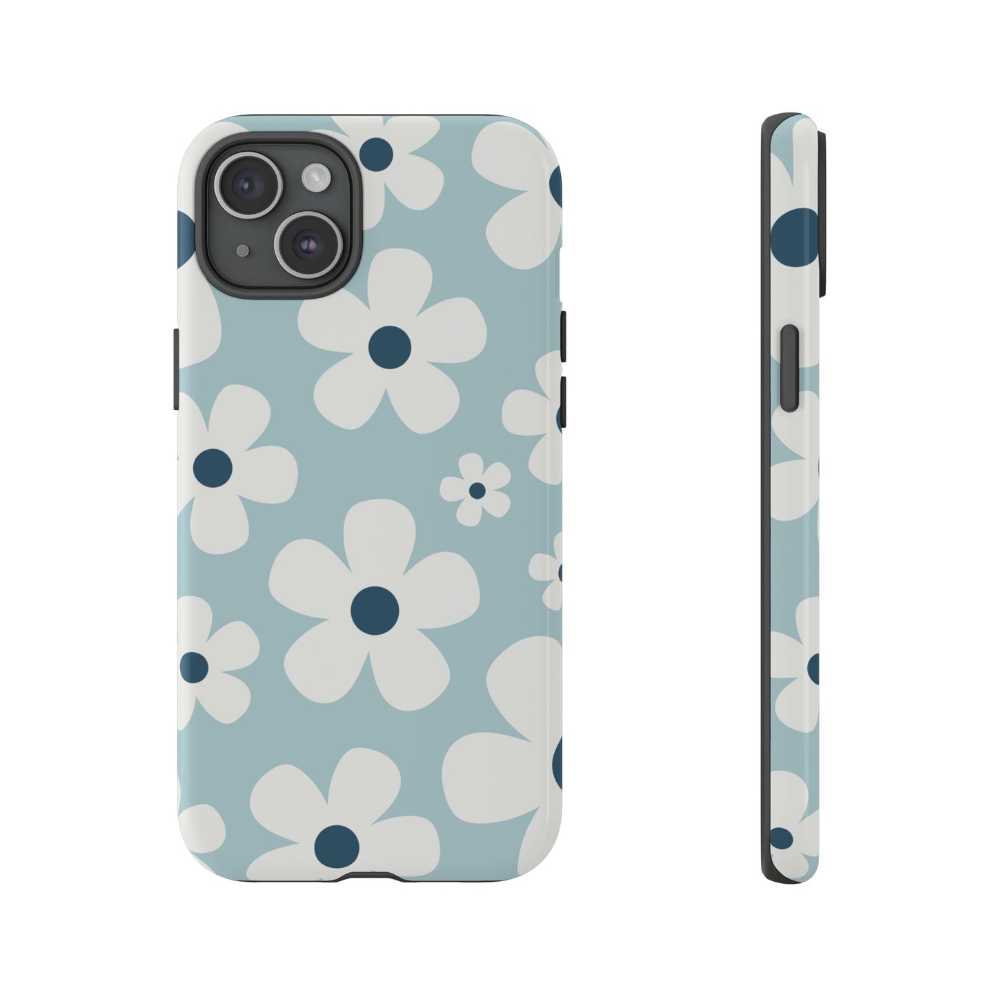 iPhone 15 Plus / Glossy Phone Case - Cute Light Blue Daisy Pattern Phone Case