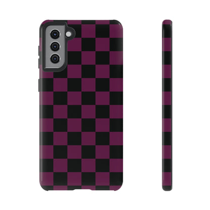 Samsung Galaxy S21 Plus / Glossy Phone Case - Trendy Plum & Black Checked Pattern Phone Case