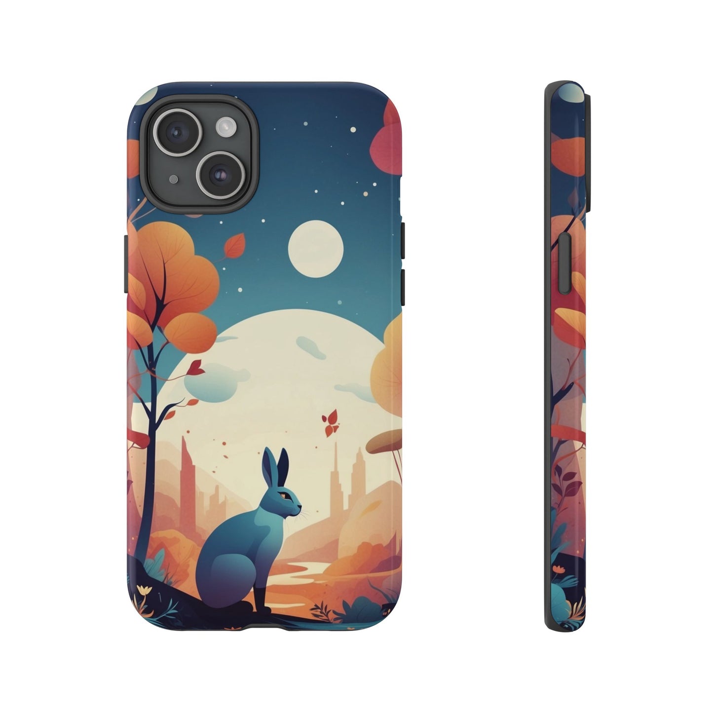 iPhone 15 Plus / Glossy Phone Case - Stylised Blue Hare Design Phone Case