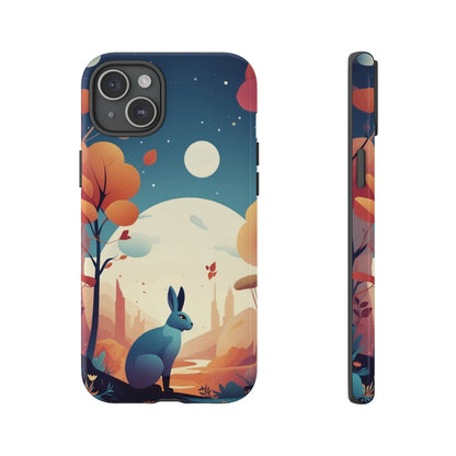 iPhone 15 Plus / Glossy Phone Case - Stylised Blue Hare Design Phone Case