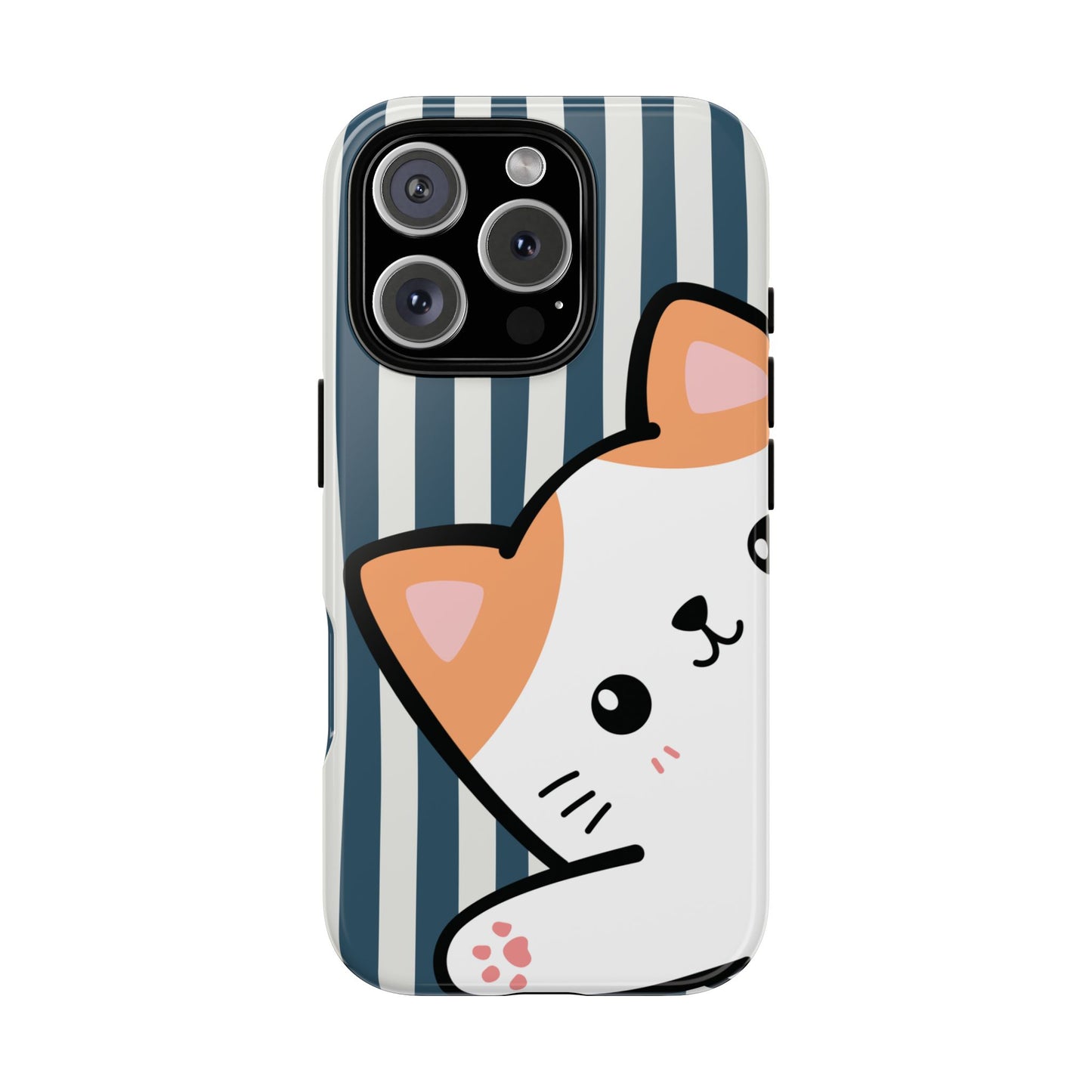 Playful Peakaboo Cat with Blue Stripe Pattern Phone Case - Blue Phone Case - iPhone 16 Pro / Glossy
