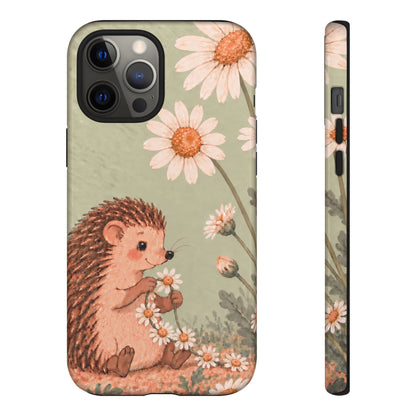 Whimsical Sage Green Hedgehog and Daisy Chain Phone Case - Green Phone Case - iPhone 12 Pro Max / Glossy