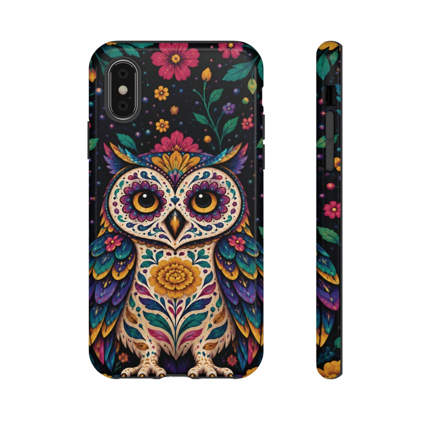 Vibrant Purple and Teal Calavera Owl Phone Case - Multicolor Phone Case - iPhone XS / Glossy