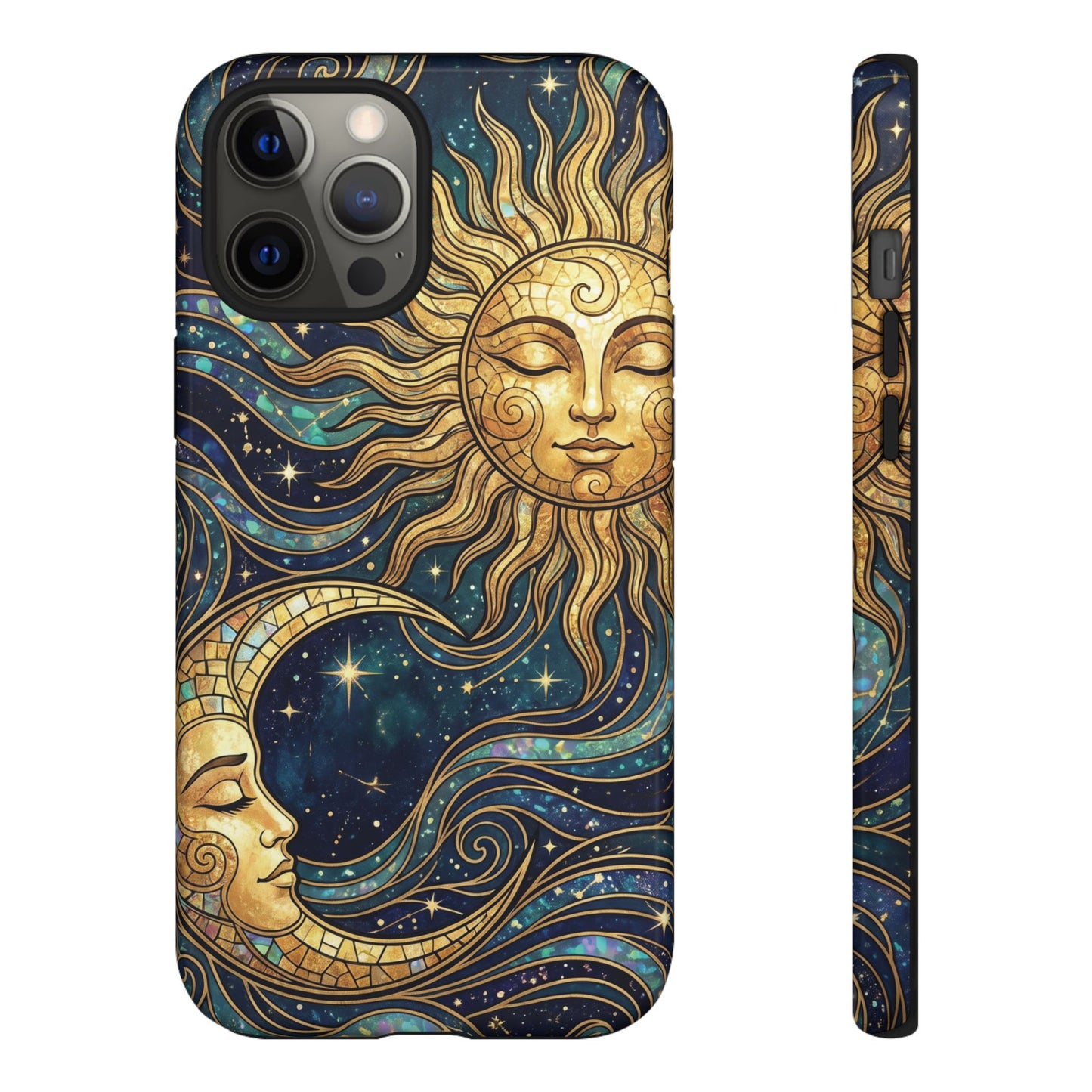 Elegant Teal & Gold Sun and Moon Phone Case