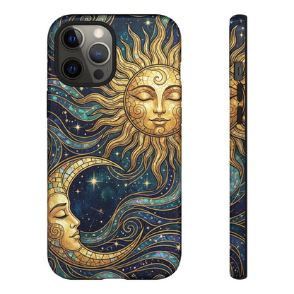 Elegant Teal & Gold Sun and Moon Phone Case