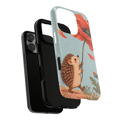Whimsical Pale Blue Hedgehog and Poppy Phone Case - Blue Phone Case