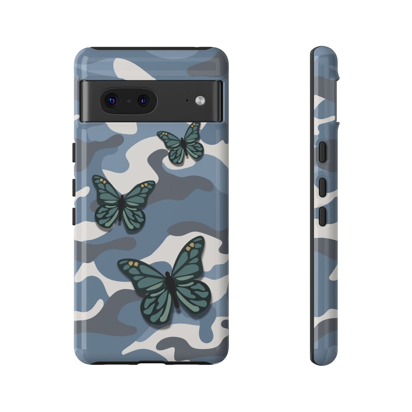 Google Pixel 7 / Glossy Phone Case - Light Blue Butterfly Camo Phone Case