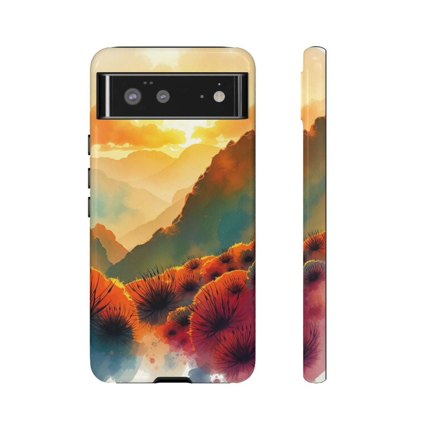 Google Pixel 6 / Glossy Phone Case - Ideallic Watercolour Sunset Design Phone Case
