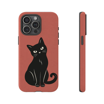 Minimalist Coral Red & Black Cat Phone Case