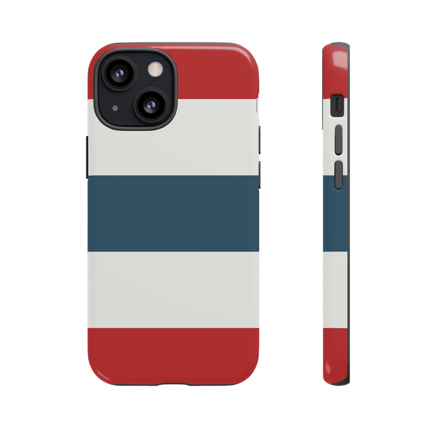 iPhone 13 Mini / Glossy Phone Case - Red White & Blue Horizontal Stripe Pattern Phone Case