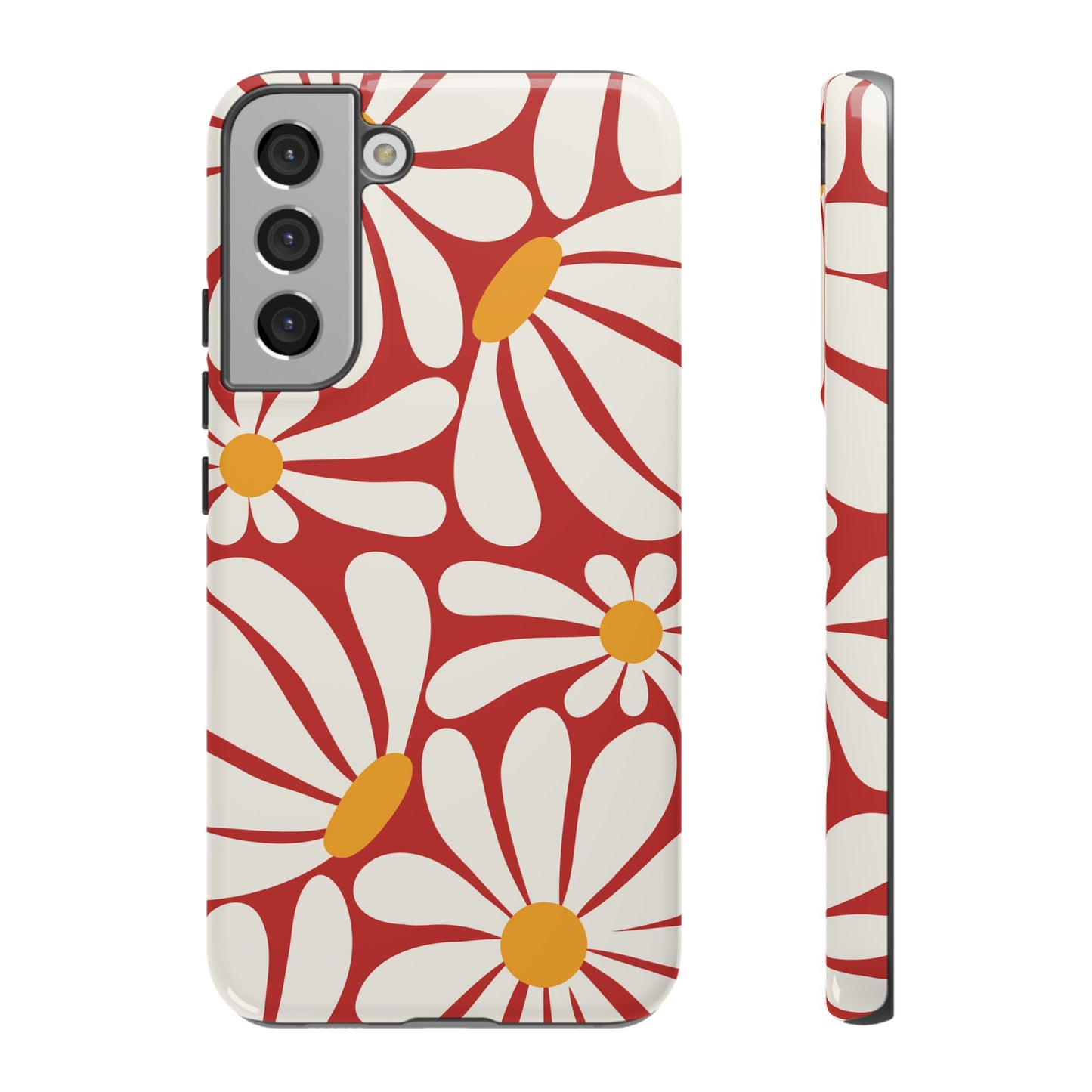 Retro Red Daisy Pattern Phone Case - Red Phone Case - Samsung Galaxy S22 Plus / Glossy