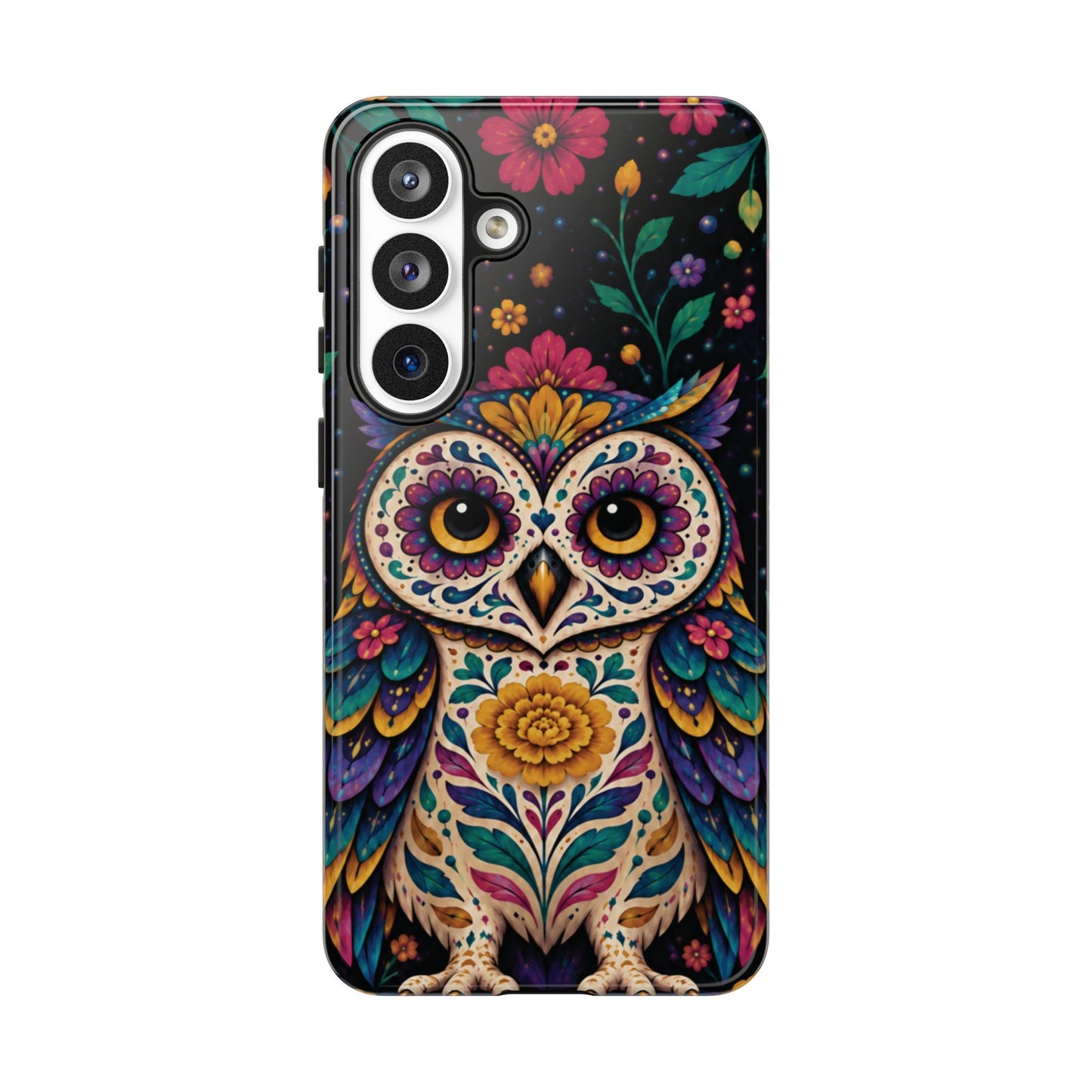 Vibrant Purple and Teal Calavera Owl Phone Case - Multicolor Phone Case - Samsung Galaxy S26 Plus / Glossy
