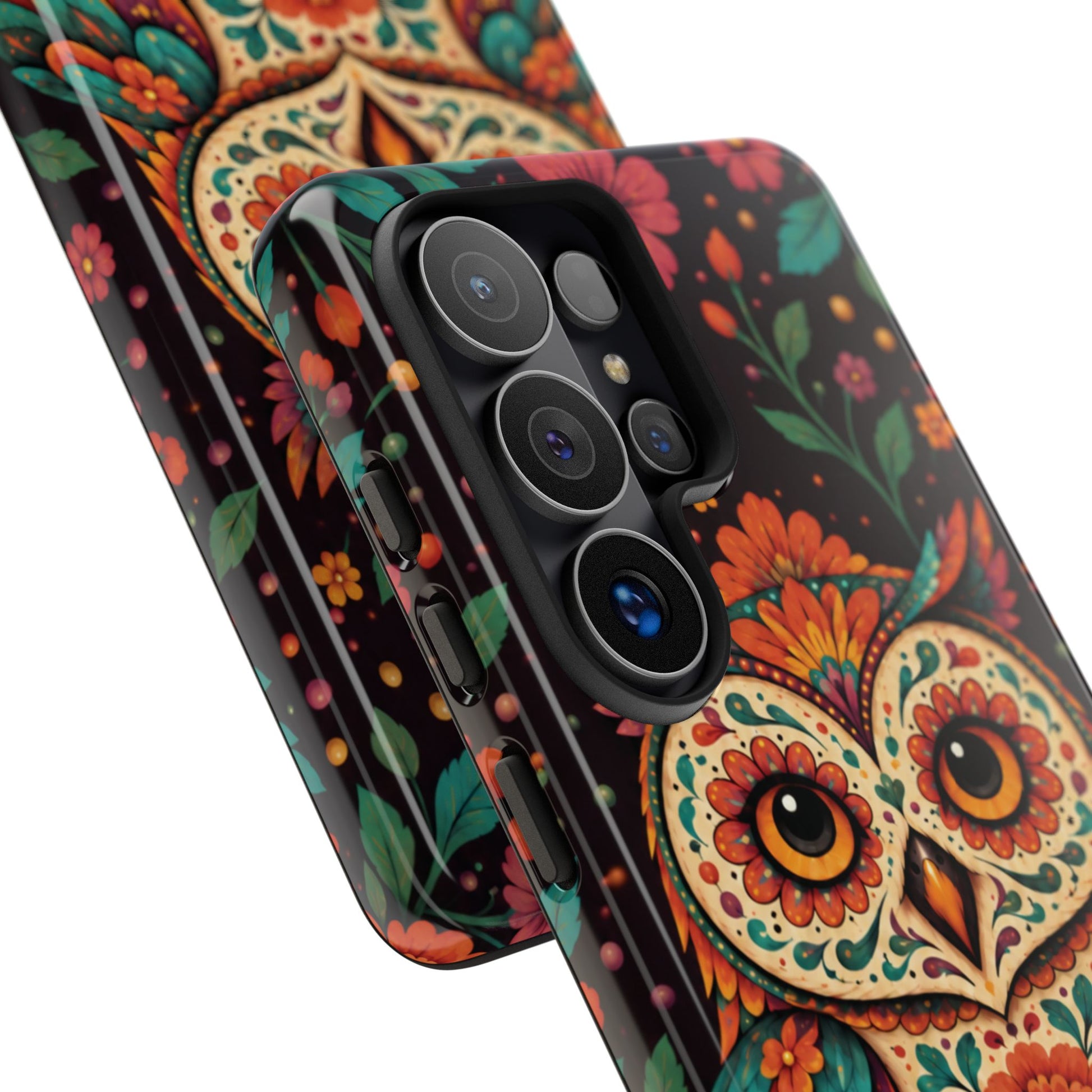 Vibrant Terracotta and Teal Calavera Owl Phone Case - Multicolor Phone Case