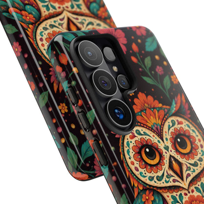 Vibrant Terracotta and Teal Calavera Owl Phone Case - Multicolor Phone Case