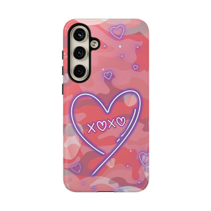 Love Heart Neon Camo Phone Case - Pink Phone Case - Samsung Galaxy S24 Plus / Glossy