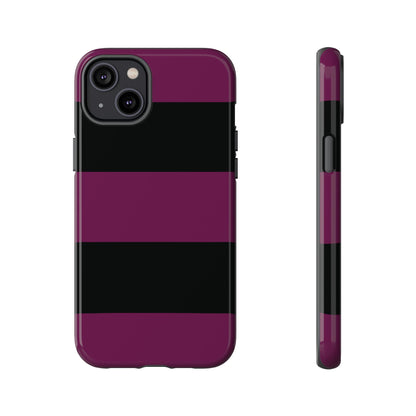 iPhone 14 Plus / Glossy Phone Case - Purple & Black Horizontal Stripe Pattern Phone Case