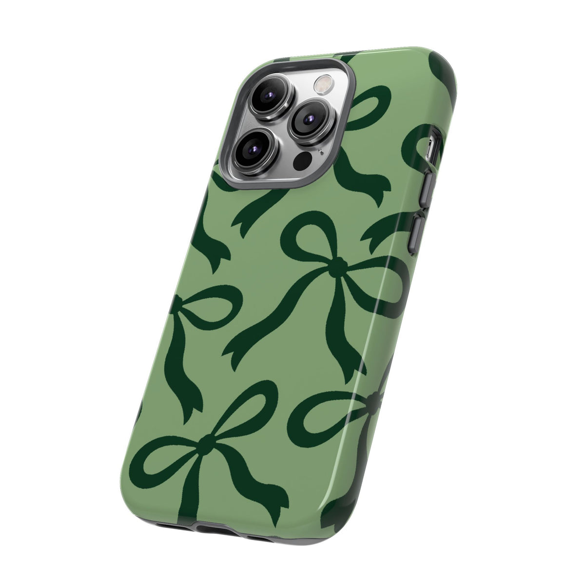 Bold Sage Green and Forest Green Bow Pattern Phone Case - Green Phone Case