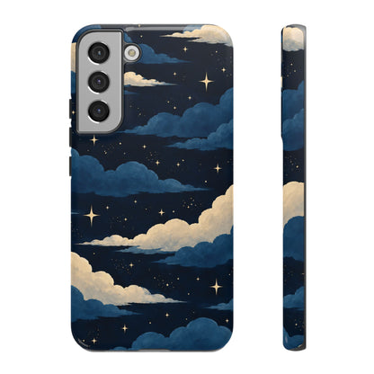 Illustrated Navy Blue Clouds & Stars Phone Case
