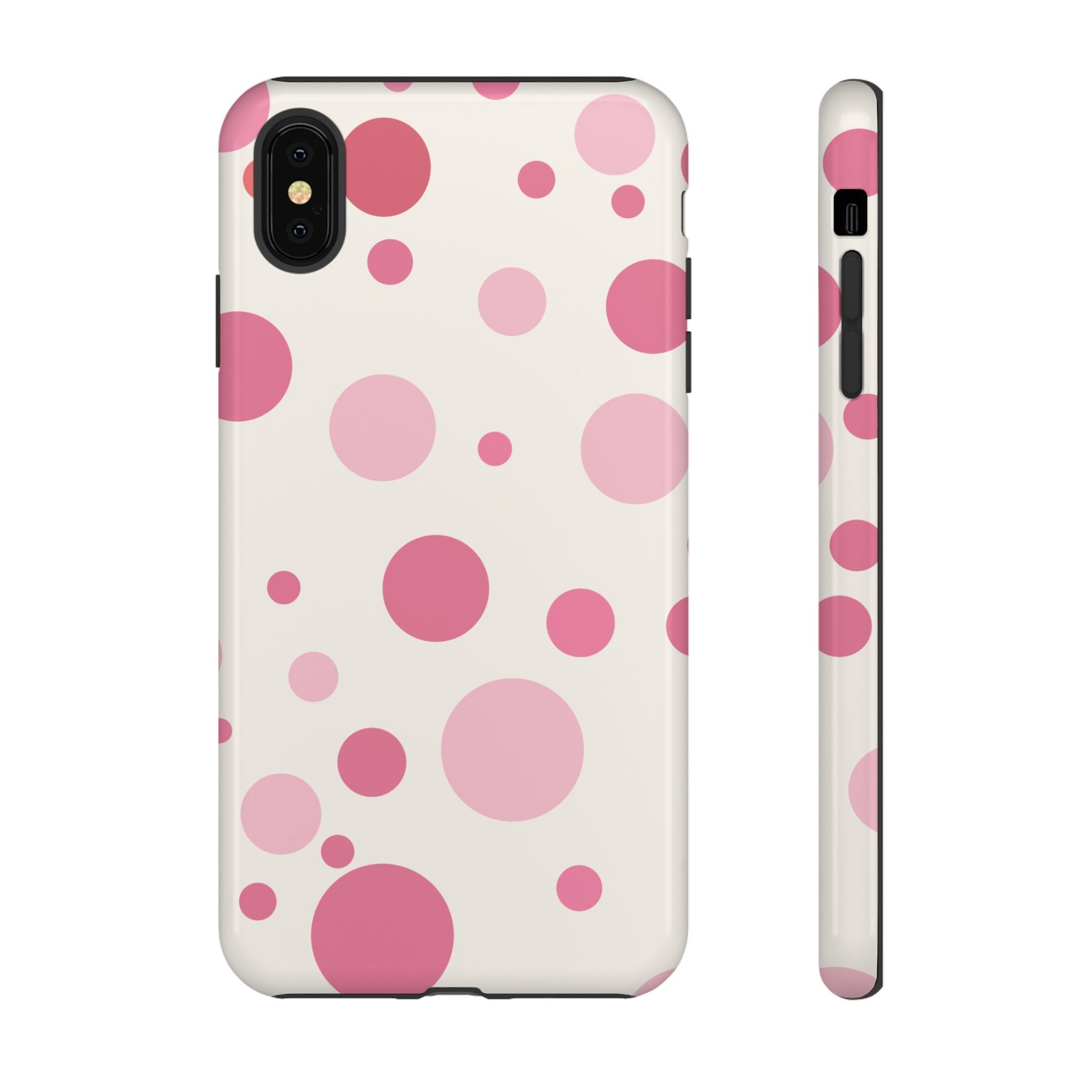 iPhone XS MAX / Glossy Phone Case - ’Bold White with Pink Dot Pattern’ Phone Case