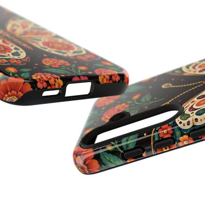 Vibrant Terracotta and Teal Calavera Butterfly Phone Case - Multicolor Phone Case