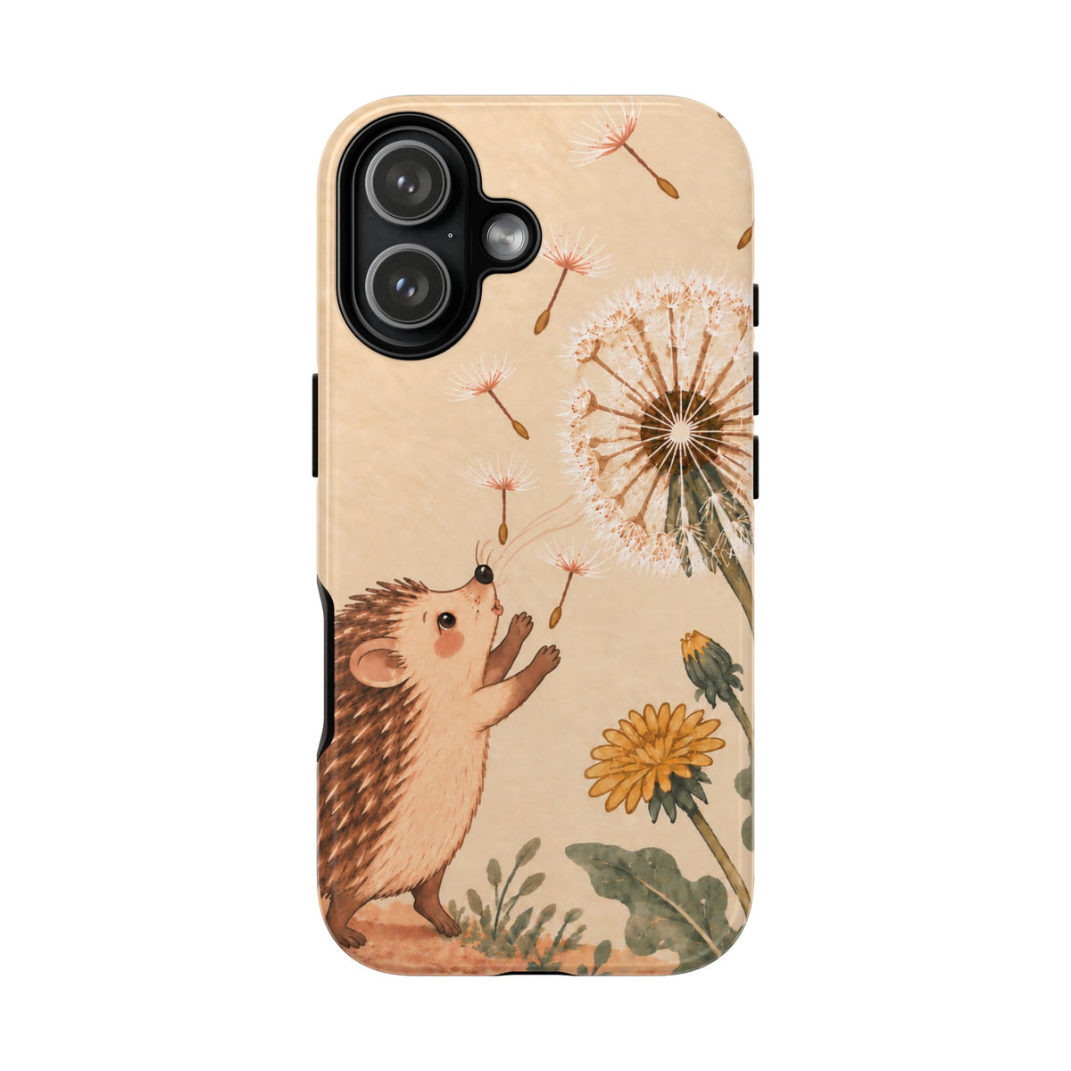 Whimsical Cream Hedgehog and Dandelion Phone Case - White Phone Case - iPhone 17 / Glossy