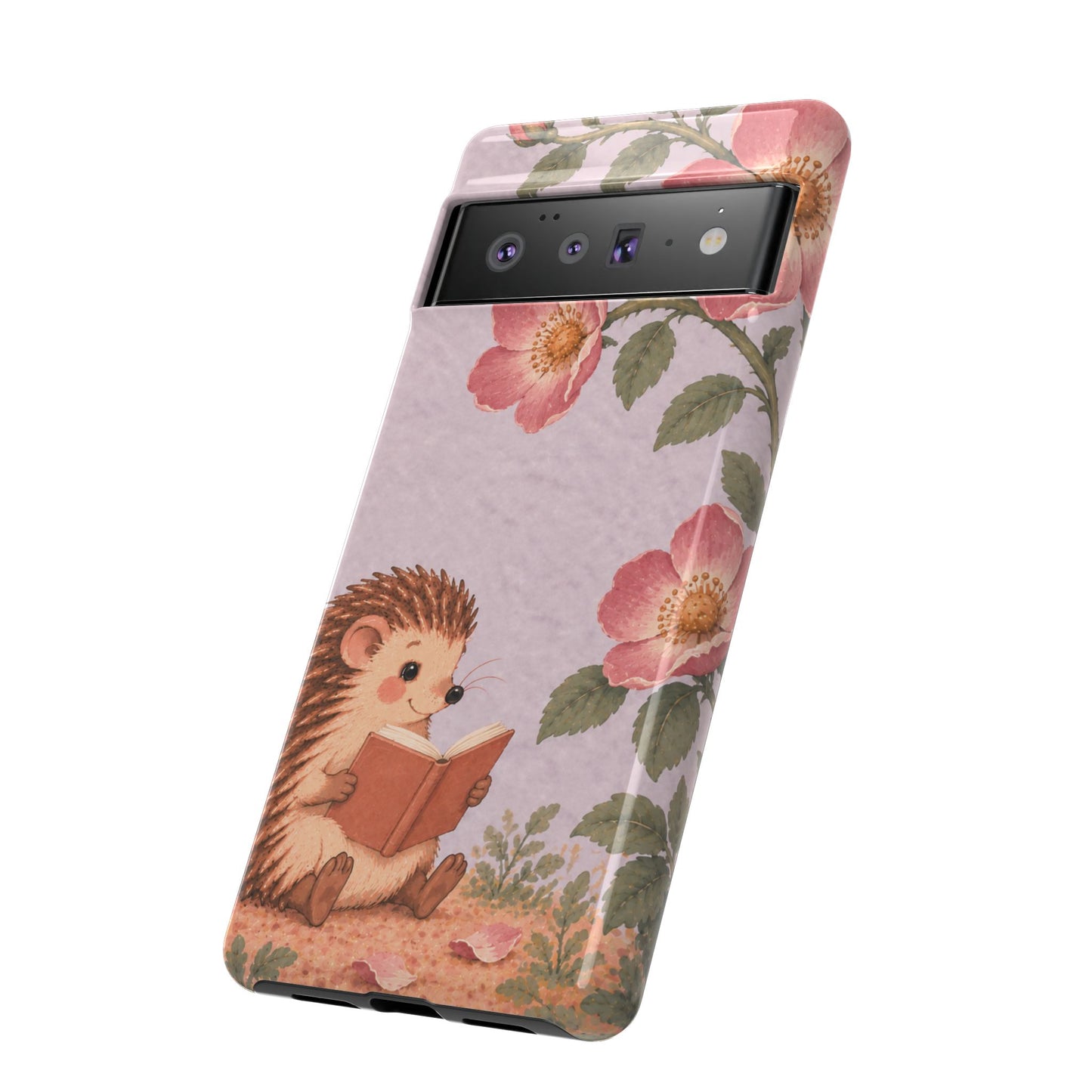 Whimsical Lilac Hedgehog and Wild Rose Phone Case - Purple Phone Case