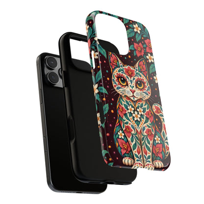 Vibrant Terracotta and Teal Calavera Cat Phone Case - Multicolor Phone Case