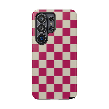 Pink & White Checked Pattern Phone Case - Pink Phone Case - Samsung Galaxy S26 Ultra / Glossy