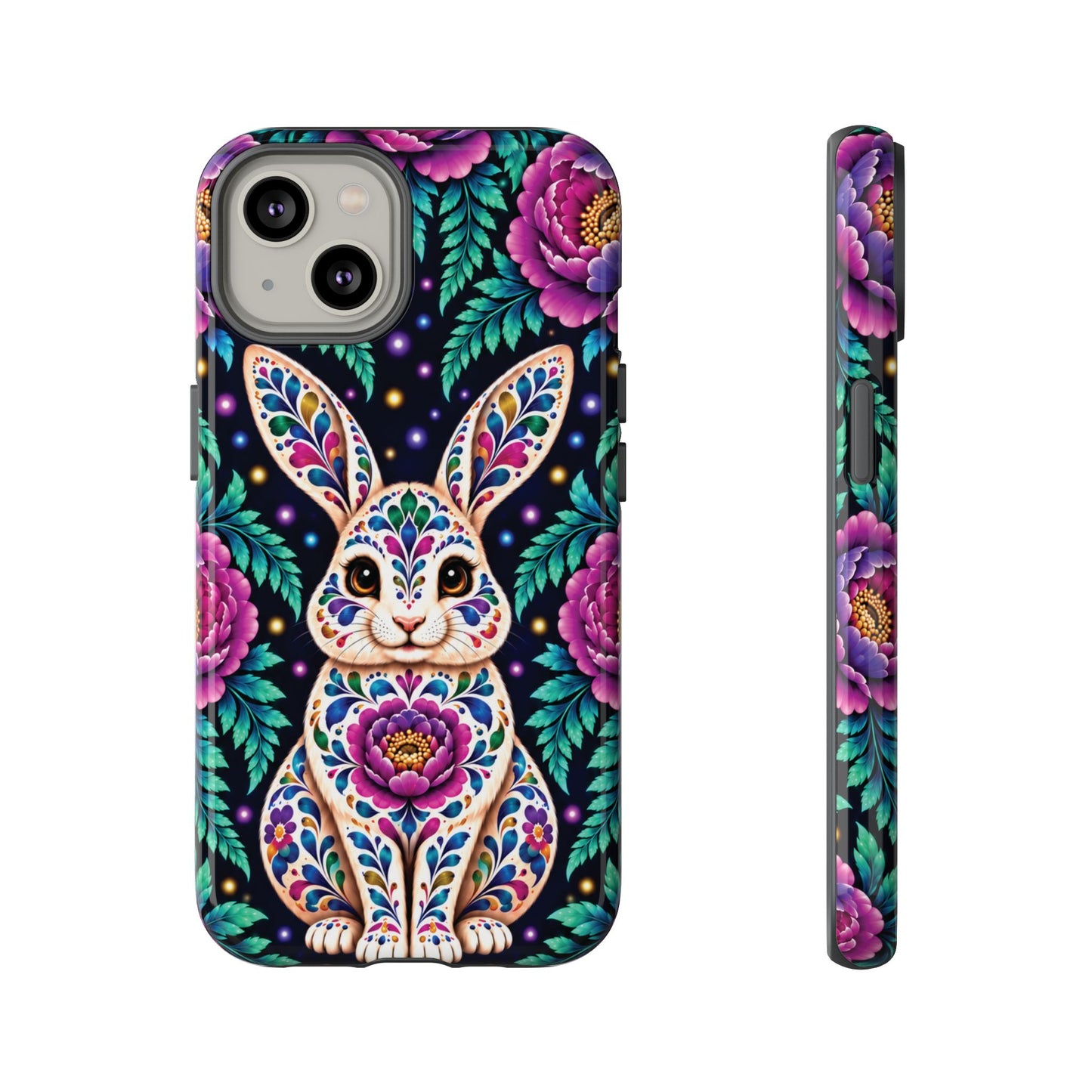 Cute Purple and Teal Calavera Bunny Phone Case - Multicolor Phone Case - iPhone 14 / Glossy