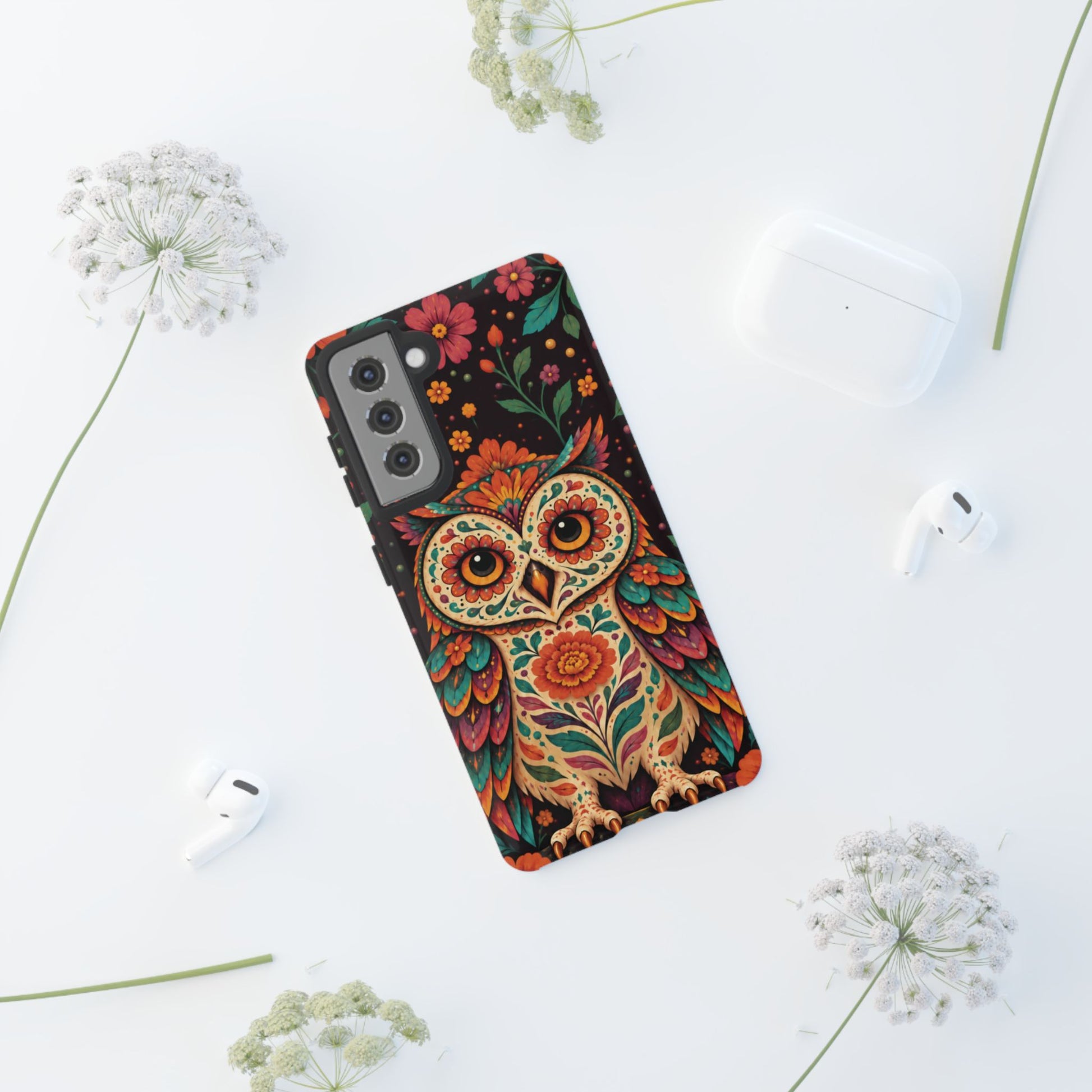 Vibrant Terracotta and Teal Calavera Owl Phone Case - Multicolor Phone Case
