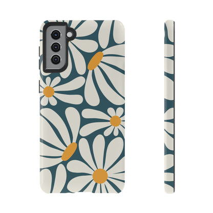 Retro Blue Daisy Pattern Phone Case - Blue Phone Case - Samsung Galaxy S21 Plus / Glossy