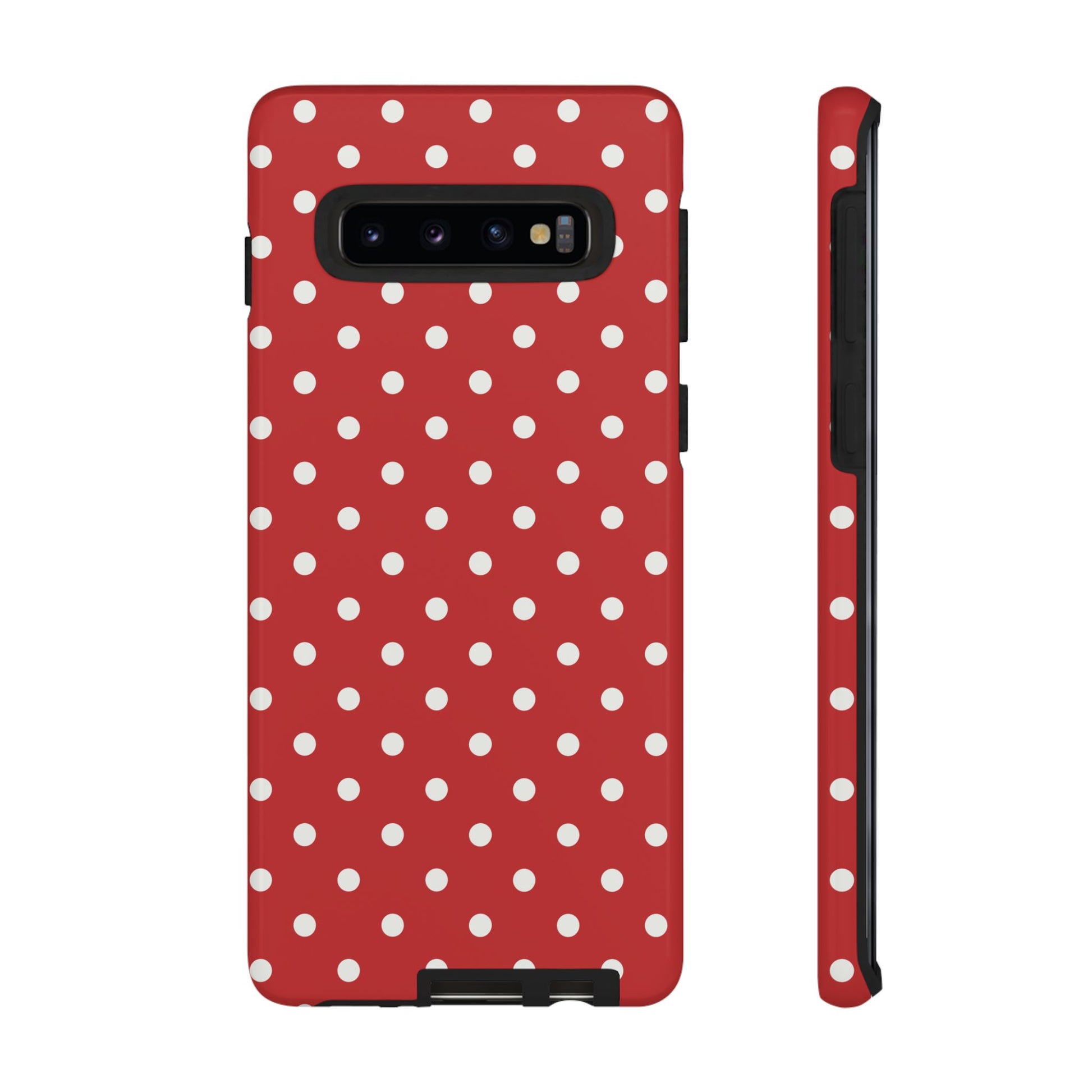 Samsung Galaxy S10 / Glossy Phone Case - Red with White Dot Pattern Phone Case