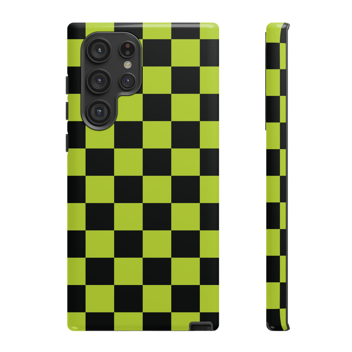 Trendy Neon Lime Green & Black Checked Pattern Phone Case - Green Phone Case - Samsung Galaxy S22 Ultra / Glossy
