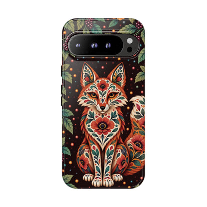 Vibrant Terracotta and Teal Calavera Fox Phone Case - Multicolor Phone Case - Google Pixel 9 Pro XL / Glossy