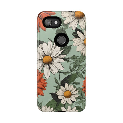 Boho Chic Daisies Floral Pattern "White & Orange" Phone Case