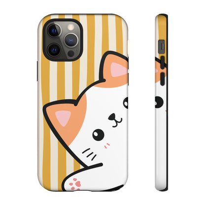 iPhone 12 Pro / Glossy Phone Case - Peakaboo Cat with Yellow Stripe Pattern Phone Case