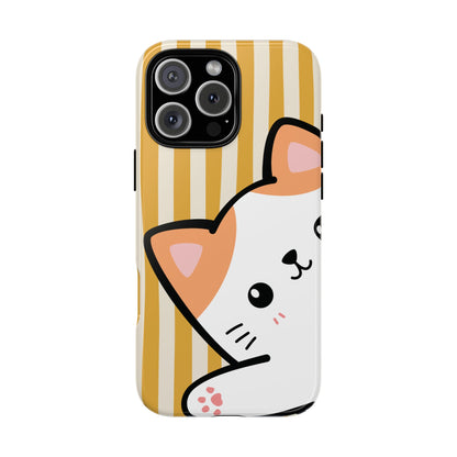 Playful Peakaboo Cat with Yellow Stripe Pattern Phone Case - Yellow Phone Case - iPhone 16 Pro Max / Glossy