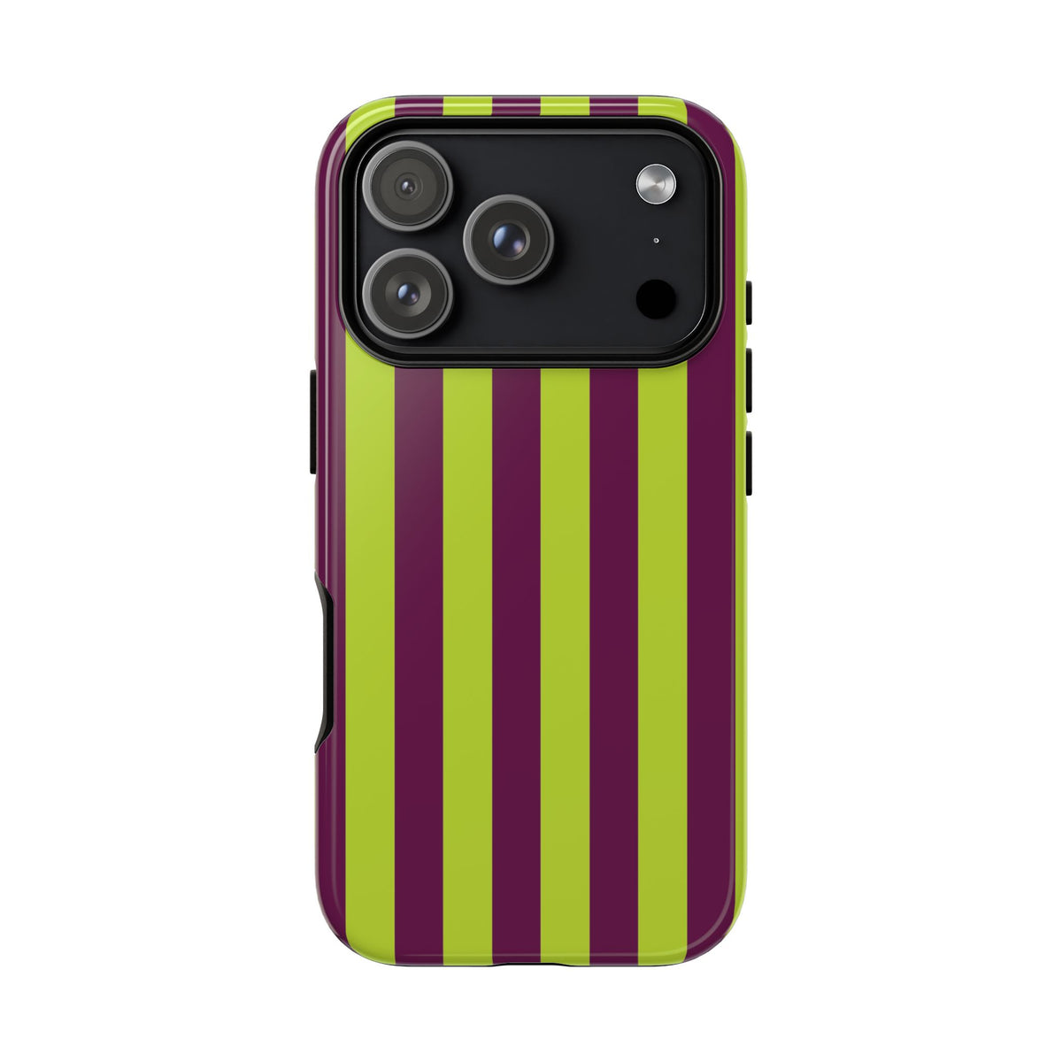 Trendy Neon Lime Green & Plum Stripe Pattern Phone Case - Green Phone Case - iPhone 17 Pro / Glossy