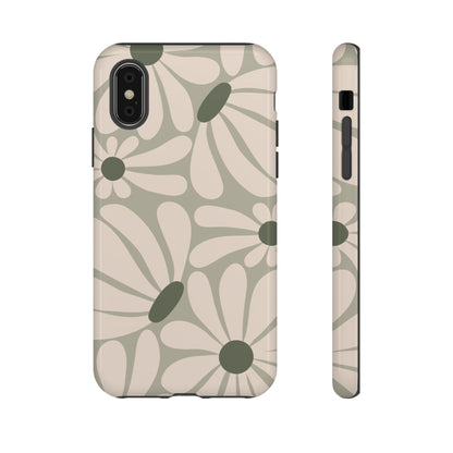 iPhone X / Glossy Phone Case - ’Retro Cream & Green Daisy Pattern’ Phone Case