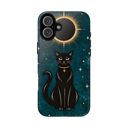 Whimsical Teal Celestial Black Cat Phone Case