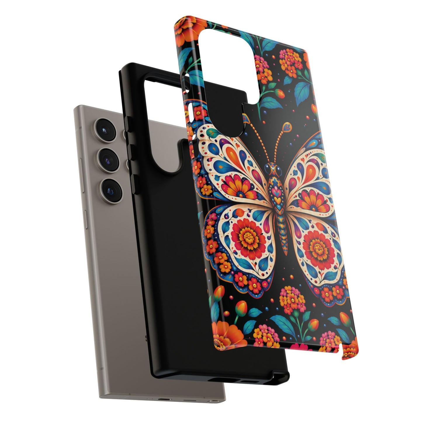 Vibrant Orange and Turquoise Calavera Butterfly Phone Case - Multicolor Phone Case