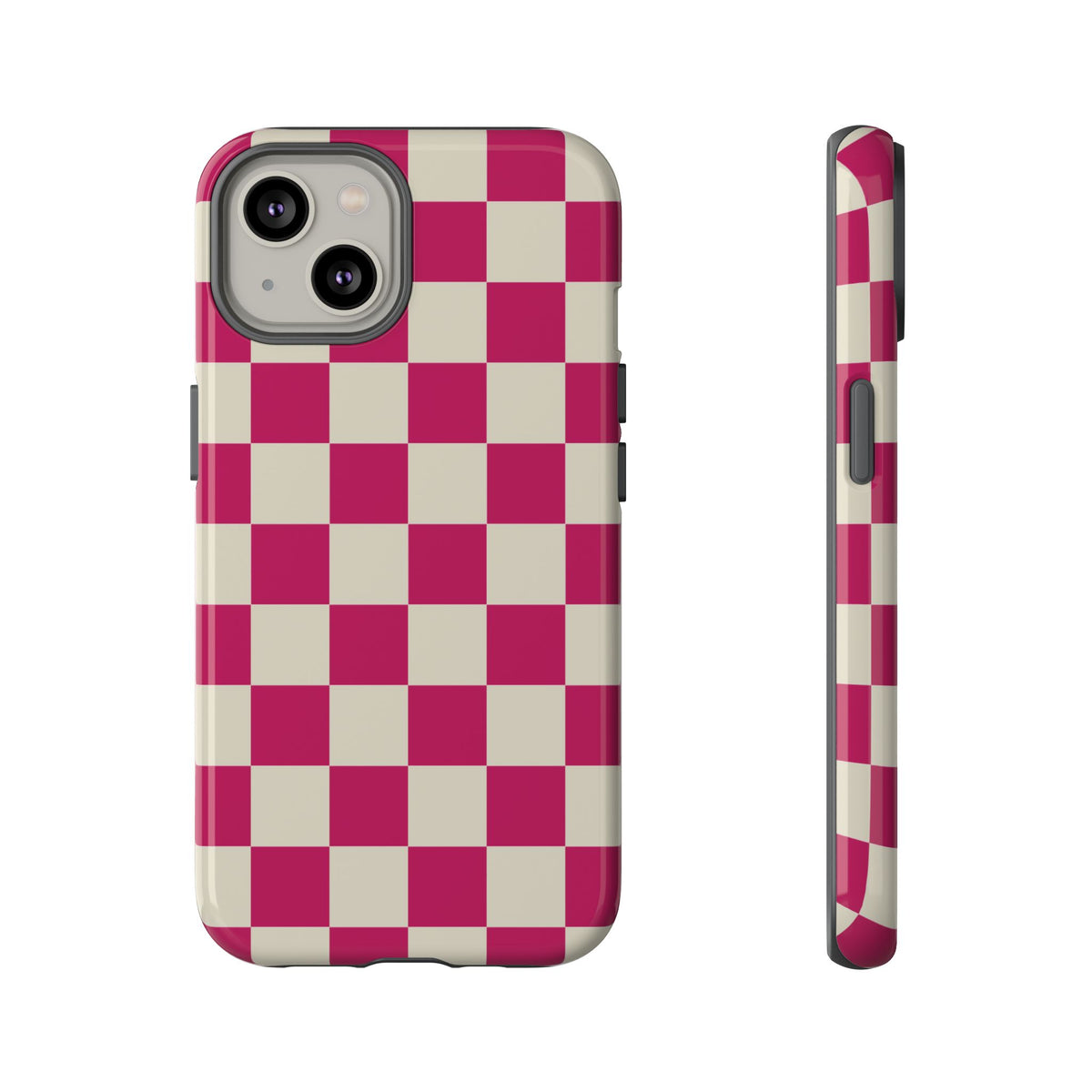 Pink & White Checked Pattern Phone Case - Pink Phone Case - iPhone 14 / Glossy