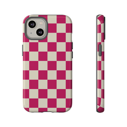 Pink & White Checked Pattern Phone Case - Pink Phone Case - iPhone 14 / Glossy