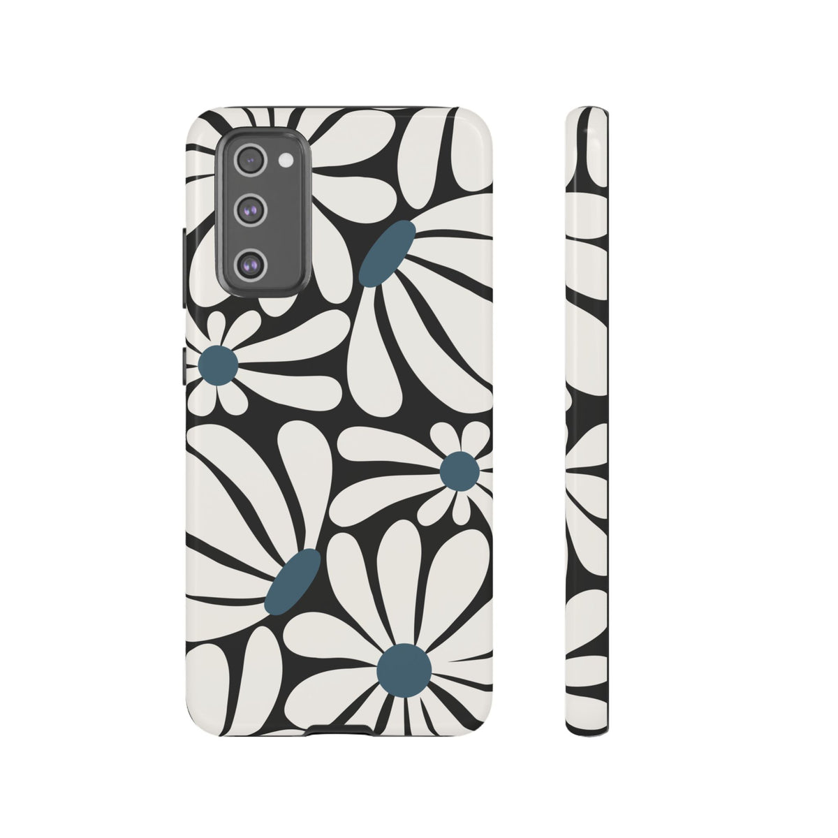 Retro Black Daisy Pattern Phone Case - Black Phone Case - Samsung Galaxy S20 FE / Glossy
