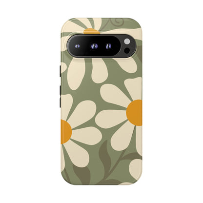 Retro Green Daisy Pattern #2 Phone Case - Green Phone Case - Google Pixel 9 Pro / Glossy