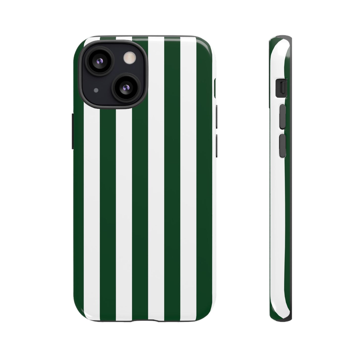 iPhone 13 Mini / Glossy Phone Case - Simple Dark Green & White Stripe Pattern Phone Case