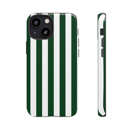 iPhone 13 Mini / Glossy Phone Case - Simple Dark Green & White Stripe Pattern Phone Case